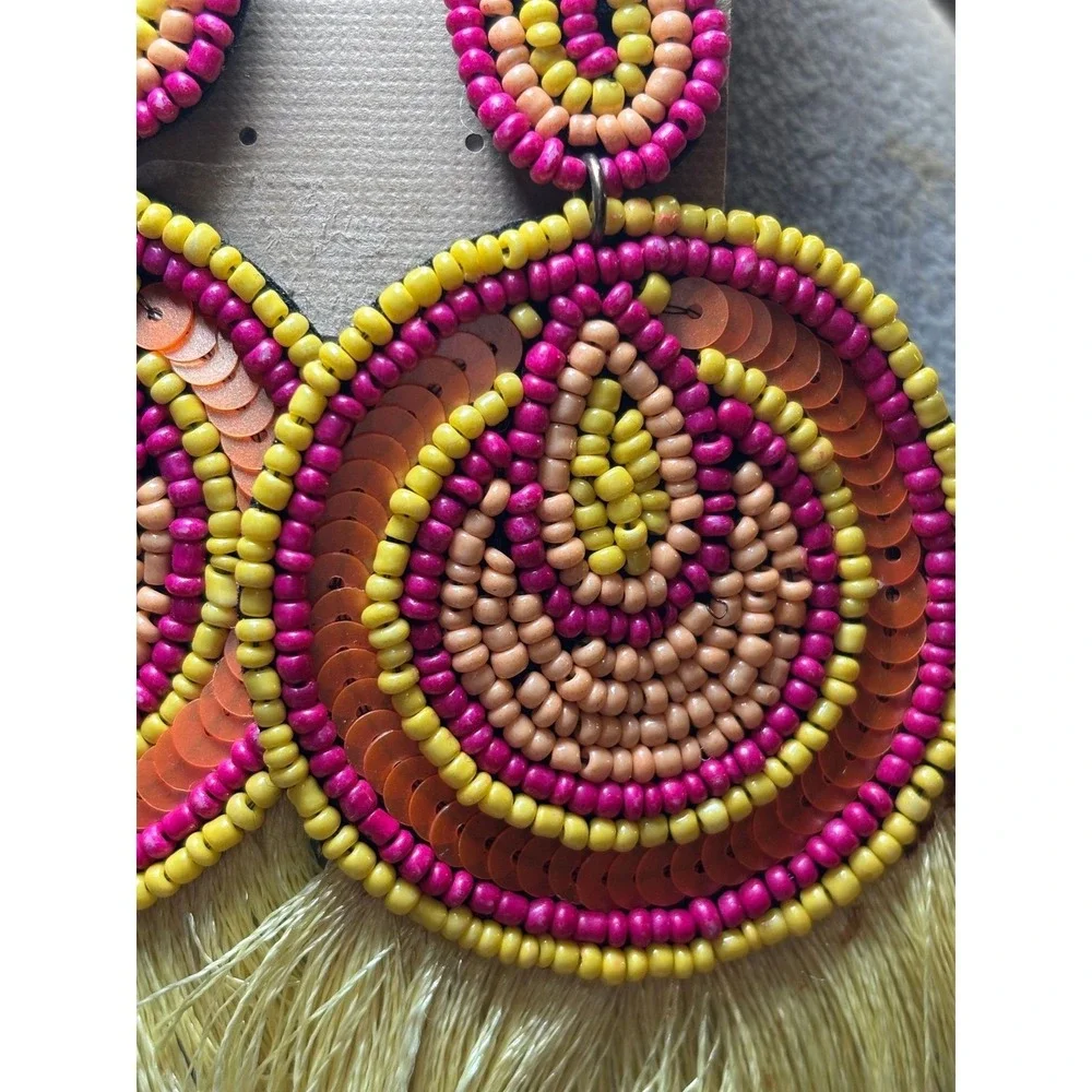 #24. Circular Seed Beaded Tassel Earrings